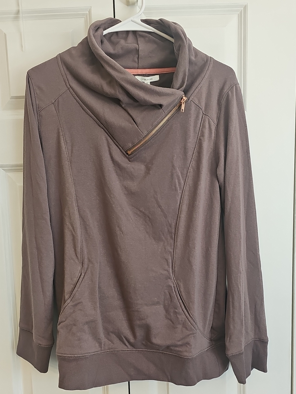 Maurices Brown Asymmetric Zip Cowl Neck Sweater